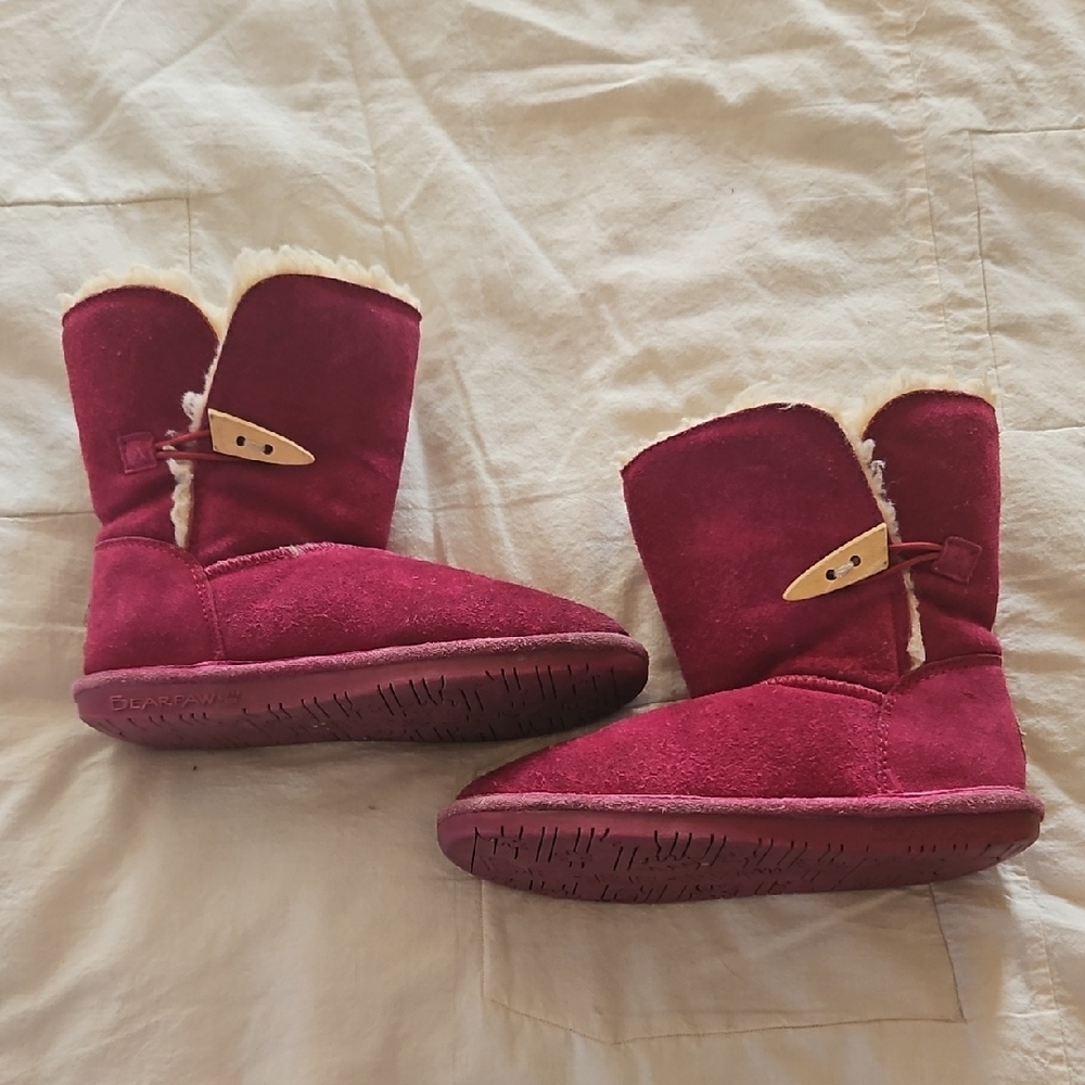 BearPaw Burgundy Kids Boots Size 2 Big Girl